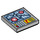 LEGO Mittleres Steingrau Fliese 2 x 2 mit Blau Map, rot Exclamation Mark mit Nut (3068 / 24734)