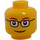 LEGO Minifigur Hode med Rectangular Briller (Forsenket solid knott) (13629 / 46506)