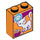 LEGO Orange Brick 1 x 2 x 2 with White Cat with Food Bowl and Paw Logo with Inside Stud Holder (3245 / 26636)