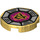LEGO Pearl Gold Tile 2 x 2 Round with &#039;Airjitzu Earth&#039; Symbol with Bottom Stud Holder (14769 / 21287)