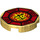 LEGO Pearl Gold Tile 2 x 2 Round with &#039;Airjitzu Fire&#039; Symbol with Bottom Stud Holder (14769)