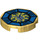 LEGO Parelmoer goud Tegel 2 x 2 Rond met Airjitzu Lightning Symbol in Blauw Octagon Patroon met noppenhouder aan de onderzijde (14769 / 21289)