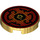 LEGO Pearl Gold Tile 2 x 2 Round with Black Circular Lines and Asian Character with Bottom Stud Holder (14769 / 36593)