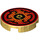 LEGO Pearl Gold Tile 2 x 2 Round with Black Circular Lines and Asian Character with Bottom Stud Holder (14769 / 36593)