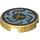 LEGO Pearl Gold Tile 2 x 2 Round with Ninjago Rune Designs and Blue Pixels with Bottom Stud Holder (14769 / 36595)