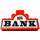 LEGO rot Schwarz &#039;BANK&#039; und Dollar Sign auf Weiß Background Aufkleber over Assembly
