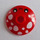 LEGO Red Dish 2 x 2 with Black Eyes and Grin and White Spots (4740)