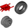 LEGO Red Minifigure Wheelbarrow with Dark Stone Wheel and Black Tire