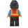 LEGO Train Worker, Female - Orange Torso, Black Legs, Black Hair Minifigure