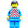 LEGO Train Worker with White and Red Safety Vest Pattern, Blue Legs, Brown Male Hair Minifigure