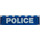 LEGO Transparent Dark Blue Brick 1 x 6 with White Bolded &#039;POLICE&#039; Pattern without Bottom Tubes (3067)