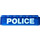 LEGO Transparant Donkerblauw Steen 1 x 6 met Wit Bolded &#039;Politie&#039; Patroon zonder buizen aan de onderzijde (3067)