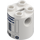 LEGO White Brick 2 x 2 x 2 Round with R2-D2 Astromech Droid Body with Bottom Axle Holder &#039;x&#039; Shape &#039;+&#039; Orientation (30361 / 77797)