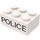 LEGO White Brick 2 x 3 with Black &quot;POLICE&quot; Sans-Serif (Earlier, without Cross Supports) (3002)