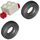 LEGO White Tire Ø 14mm x 4mm Smooth Old Style with Brick 2 x 2 with Red Single Wheels