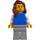 LEGO Vrouw, Vlak Blauw Torso met Wit Armen, Reddish Bruin Haar Minifiguur