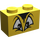 LEGO Yellow Brick 1 x 2 with Angry Eyes, Black fringe with Bottom Tube (3004 / 93792)