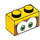 LEGO Yellow Brick 1 x 2 with Green Eyes with Brown Surround with Bottom Tube (3004 / 103765)