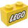 LEGO Yellow Brick 1 x 2 with Lego Logo with Closed &#039;O&#039; with Bottom Tube (3004)