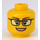 LEGO Gul Kvinne Hode med Briller og open Smile (Forsenket solid knott) (3626 / 26880)