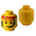 LEGO Amarillo Minifigura Cabeza con Auriculares Over Rojo Naranja Pelo &amp; Eyebrows (Espiga de seguridad) (3626)