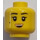 LEGO Gul Minifigur Hoved Dobbeltsidet med Sort Eyebrows, Beauty Spot og Mørkebrun Lips - Open Mund Smile/Scowl (Forsænket solid knops) (3626 / 34322)