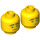 LEGO Gul Minifigur Huvud (Lloyd) med Brun Eyebrows, Grön Ögon, Lopsided Smile / Concerned Dual Expression (Infälld solid knopp) (3626 / 34547)