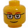 LEGO Geel Minifigure Hoofd met Rectangular Glasses (Verzonken Solid Stud) (13629 / 46506)