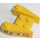 LEGO Yellow Wedge 3 x 4 with Black &#039;R.E.S.&#039; and Red &#039;Q&#039; Sticker without Stud Notches (2399)