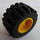 LEGO Yellow Wheel Rim Wide Ø11 x 12 with Notched Hole with Tire 21mm D. x 12mm - Offset Tread Small Wide with Band Around Center of Tread